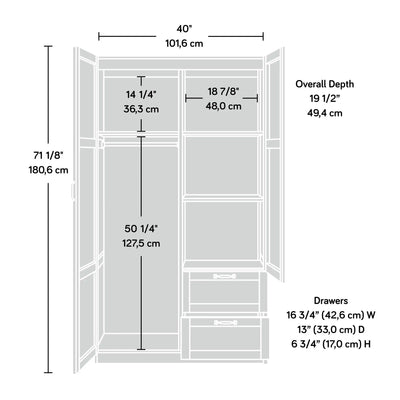 Select Multipurpose Bedroom Armoire Wardrobe Closet Pantry Storage Cabinet with Drawers and Hanging Rail