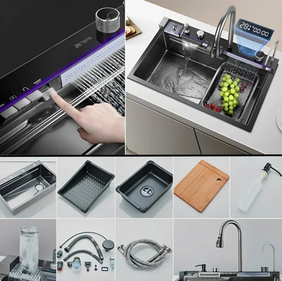 Manufacturer's lowest price, stainless steel kitchen sink, single sink kitchen sink, Feiyu Waterfall faucet