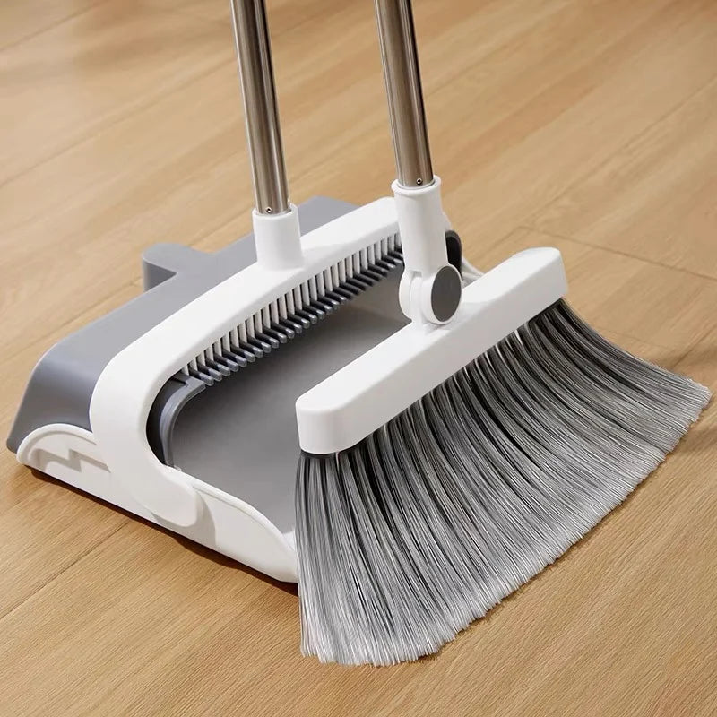 Broom Foldabl Dustpan Cleaning Tool Set Comb Teeth 180° Rotation Combo Upright Standing Portable Kitchen Floor Pet Hair