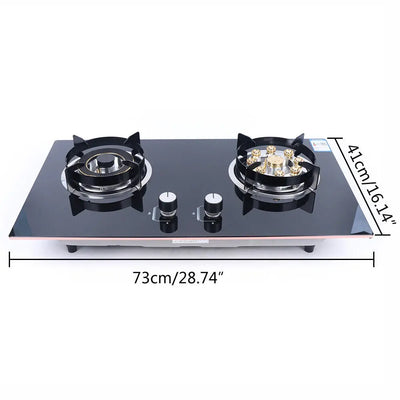 Natural Gas Cooktop Stove Top 2 Burners Built-in Kitchen Cooker Tempered Glass Black 730*410mm