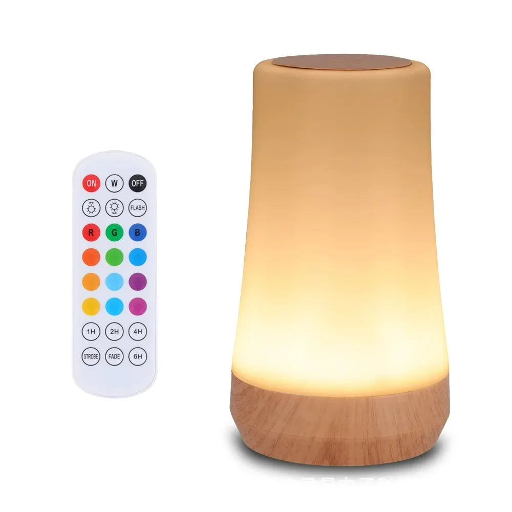 LED Touch 13 Color Remote Control Night Light USB Rechargeable Ambient Light Portable Wood Grain Touch Light Bedside Lamp