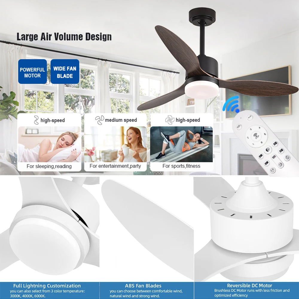 Large Simple Ceiling Fan With Light High Low Floor Loft Modern Nordic Led Fans Lamp Living Room Remote Control DC Motor Fans