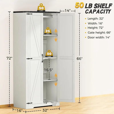 Wardrobe Closet with Doors, 72" Armoire Wardrobe Cabinet, White Bedroom Storage Cabinet with Hanging Rod for Kitchen, Pantry