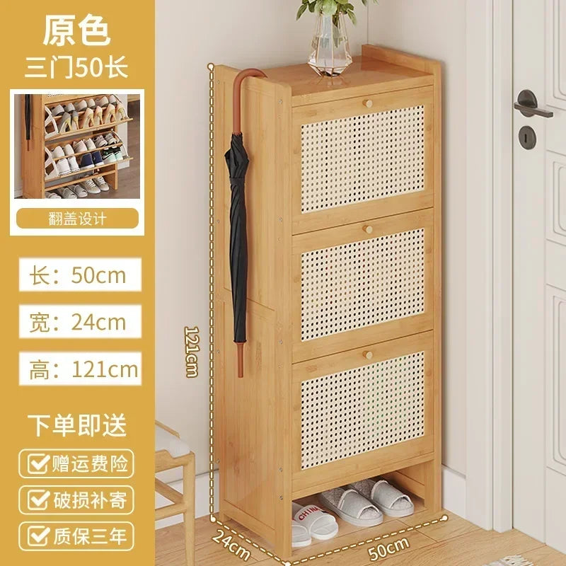 Bamboo Multi-layer Shoes Organization Rattan Flip Shoe Rack Living Room Against The Wall Boot Shelf Versatile Storage Cabinet