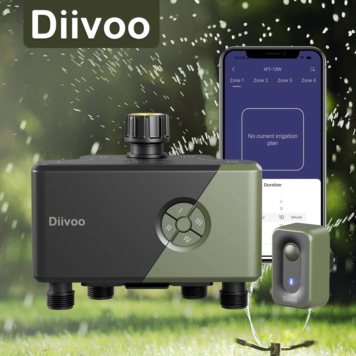 Diivoo Garden WiFi Water Timer 4 Zones Automatic Irrigation Timer Watering Systems Controller with Rain Delay Manual Watering