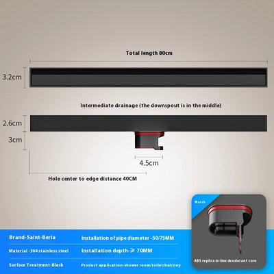 Linear Floor Drain Stainless Steel Shower Drain Black Bathroom Drainage 3.2cm Wide Narrow Shower Floor Tile Bathtub Accessories