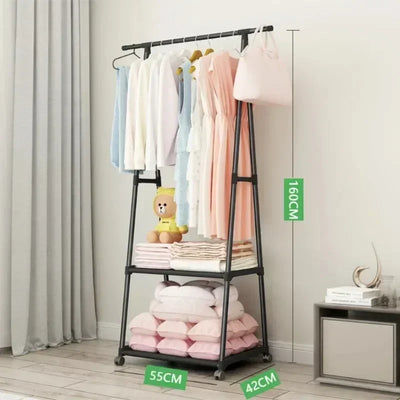 Floor-Standing Coat Rack Triangle Pulley Clothes Racks with Wheels Household Simple Coat Shelf Bedroom Hanging Clothes Rack