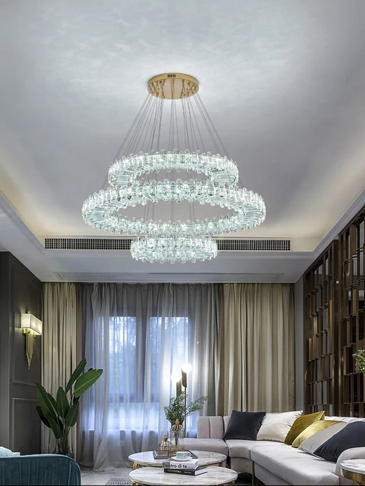 Modern House Villa Dining Living Room Chandelier Luxury Ring Crystal Pendant Lighs Interior Decoration Glossy Lighting Fixtures