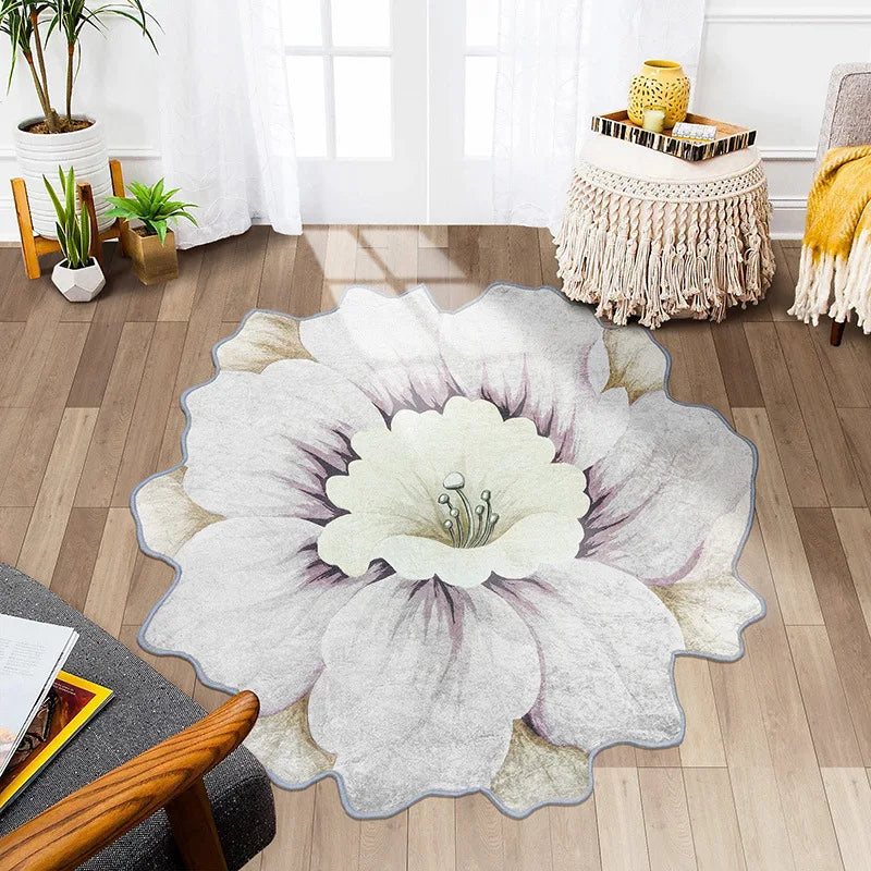 Flower Shape Carpet Soft Round Kitchen Floor Mat Peony Art Rug Living Room Bedroom Bedside Carpet Anti-slip Hallway Door Mat