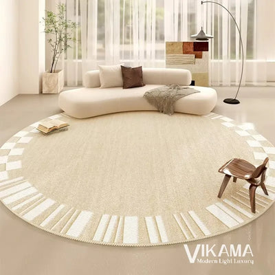 VIKAMA circular cream style light luxury carpet living room bedroom minimalist beige lines home decoration washable floor mat