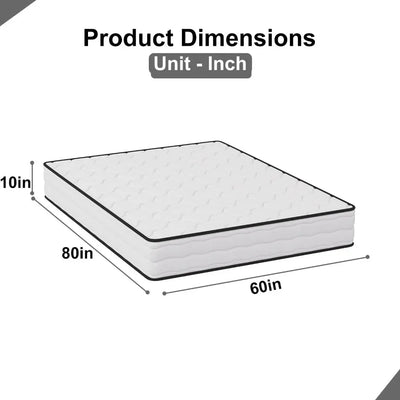 Queen Size Mattress with Innerspring and Foam, Fiberglass Free, Pressure Relief, 10 Inch Medium Firm Spring Mattress