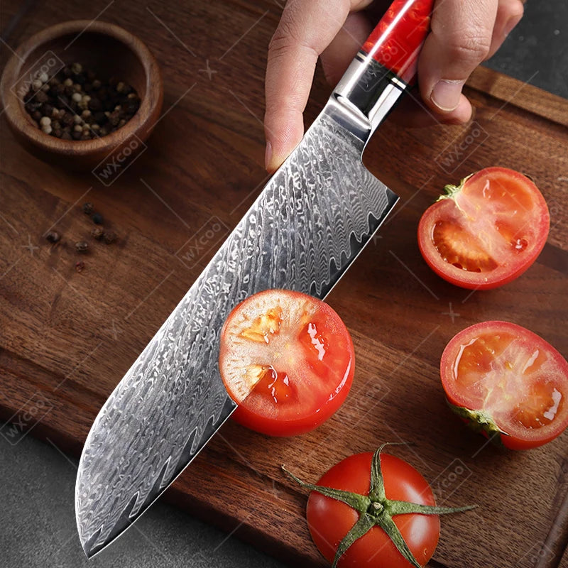 WXCOO Santoku Knife Damascus Stainless Steel Kitchen Knives Sashimi Slicing Professional Chef Knife Vegetable Cutting Knife Tool