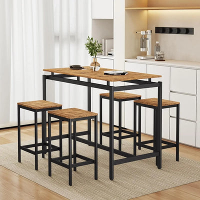 5-Piece Compact Rectangular Bar Table Set with 4 Stools, Furniture for Dining Room and Breakfast Nook, Dining Table Sets