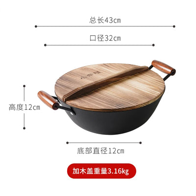 Old-fashioned Handmade Cast Iron Pot Kitchen Non-coated Thickened Woks Induction Cooker Universal Stew Pots Enamel Pot Cookware