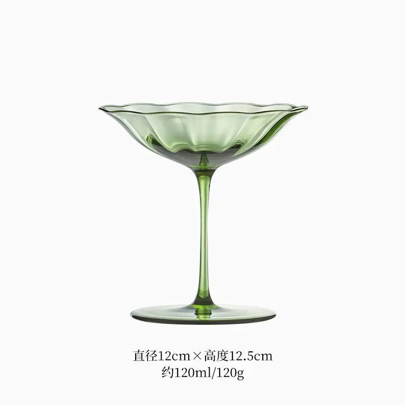 Nordic Retro Flower Wine Glasses Champagne Cup Set Crystal Goblet Glass Cocktail Glass Martini Cup Ribbed Pink Green Wine Glasse