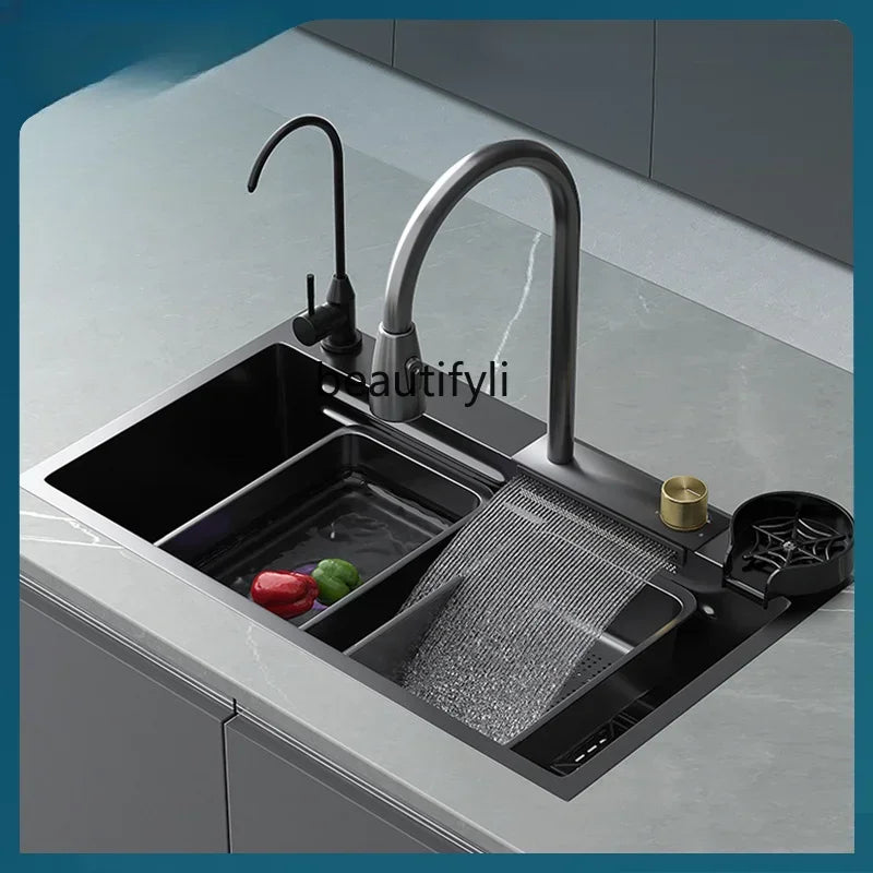 yj Stainless Steel Nano Sink Pull Kitchen Vegetable Washing Special Large Single Sink