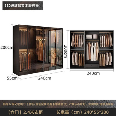 Solid wood wardrobe, bedroom home glass door L-shaped modern light luxury corner cloakroom storage cabinet combination wardrobe