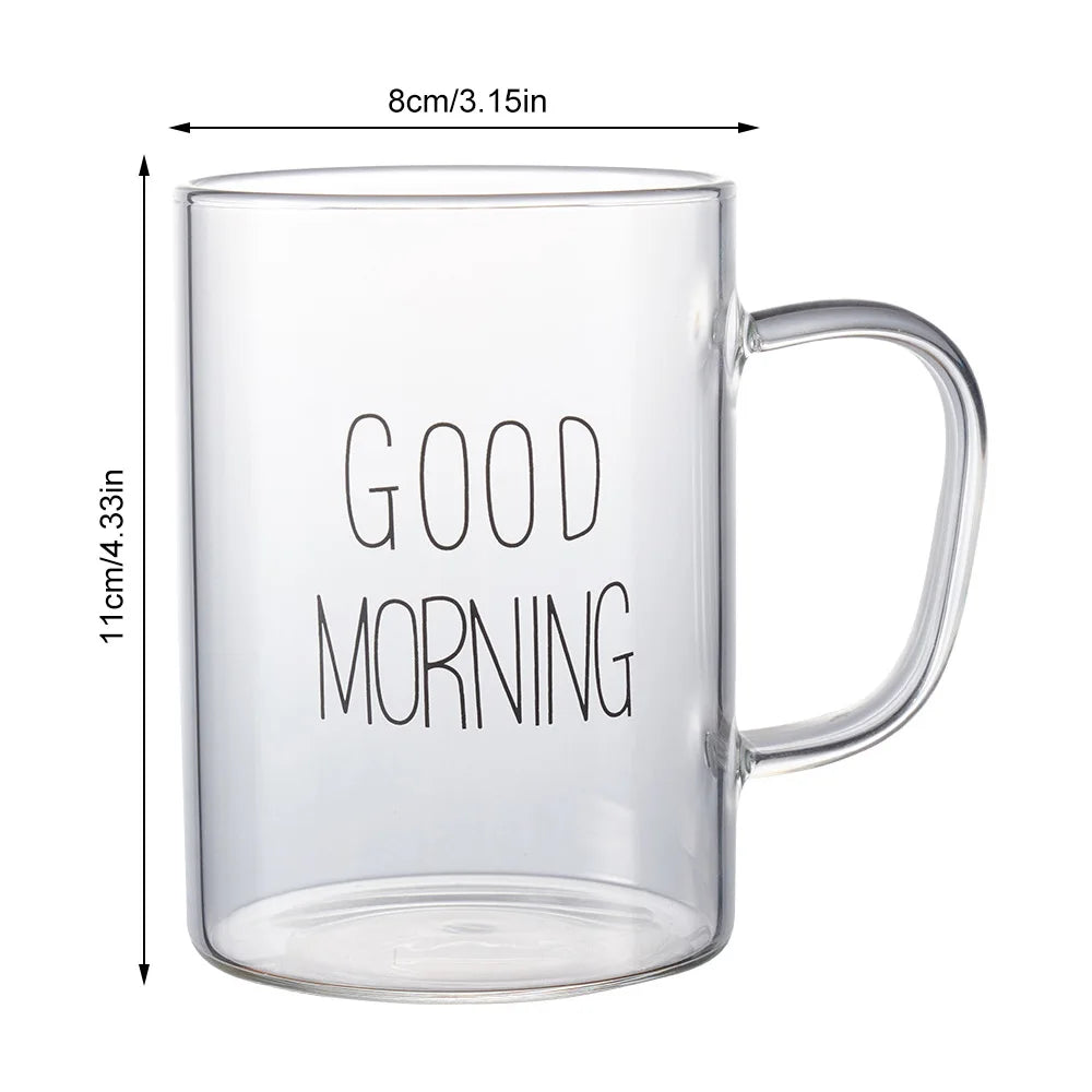 GOOD MORNING Coffee Mug Transparent Breakfast Cup Heat Resistant Glass Cup Teacup Iced Juice Water Cup Wine Beer Glass Drinkware