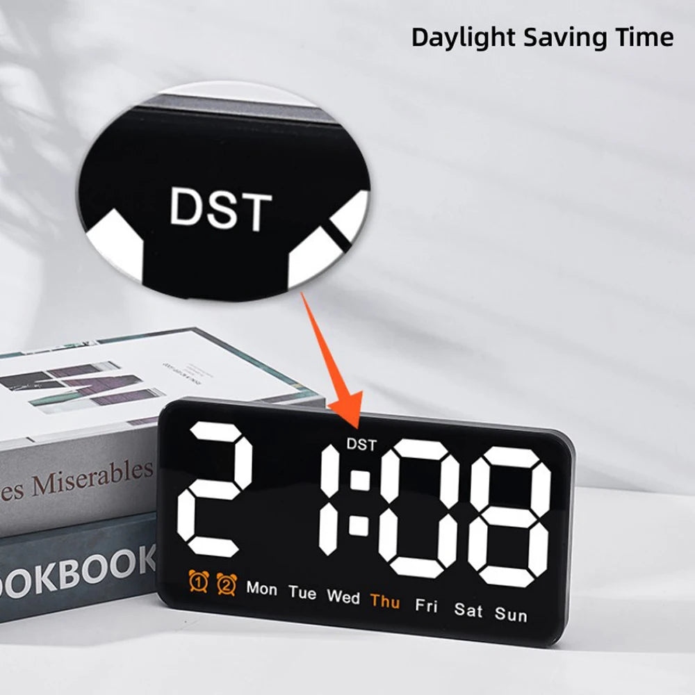 Digital LED Alarm Clock with Snooze Function.For Table Stand or Wall Hanging.Brightness Level Adjustable.Sound Control Backlight