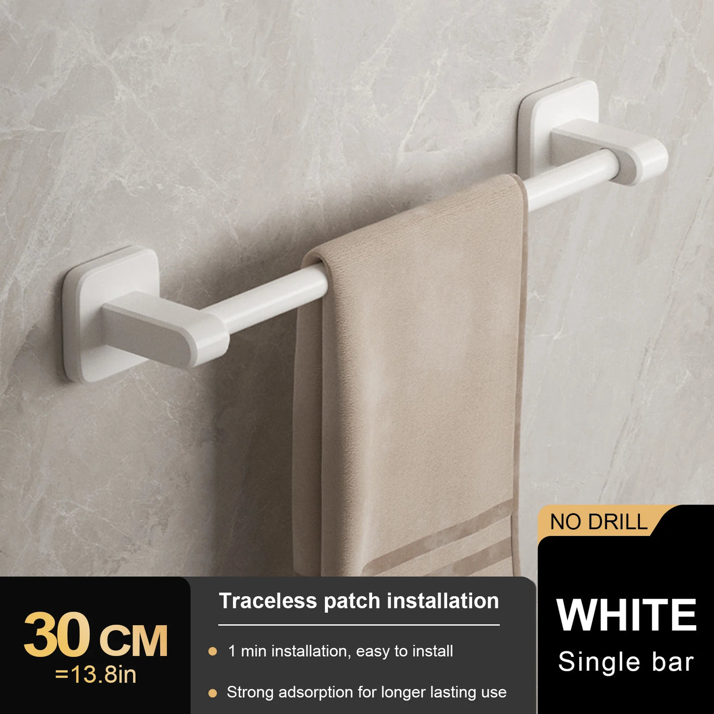 Bathroom Hand Towel Rack Towel Holder Wall Mount No Drill Mount 30/40/50cm Towel Bar Plastic ABS Double Bar 2 Tier Apartment