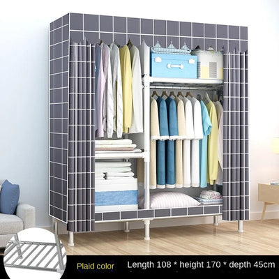 Simple Wardrobe Cloth Closet Furniture For Home Household Bedroom Assembly Cabinet Steel Pipe Reinforced Storage Rack Wardrobe