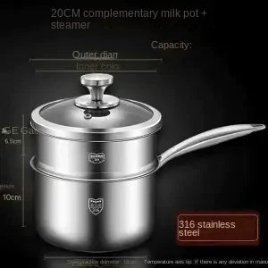 New 316 stainless steel soup pot with steamer for baby food cooking and milk boiling Soup and stock pot