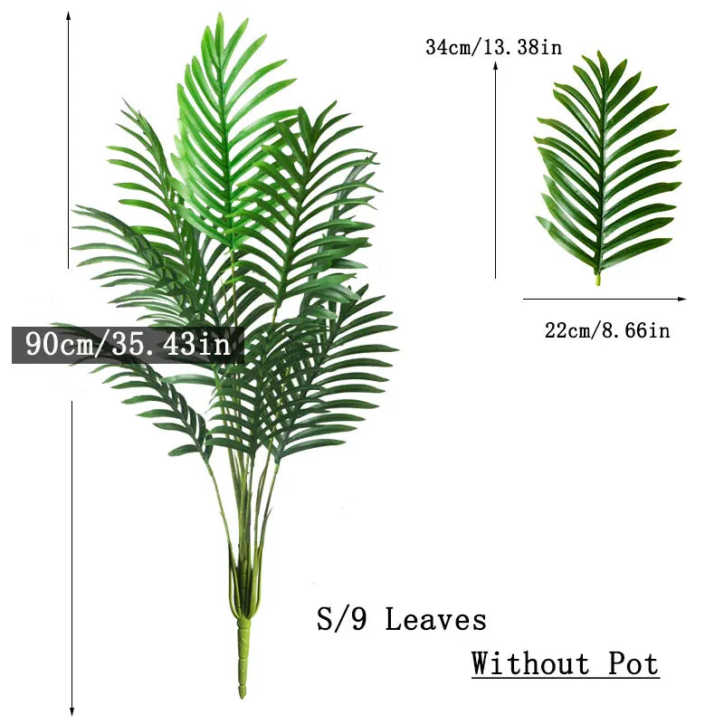 90-120cm Large Artificial Palm Tree Fake Tropical Plants Plastic Monstera Leaves Big Palm Tree Foliage for Home Garden Decor