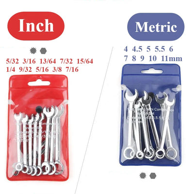 10 Pcs 4-11mm Metrci/Imperial Standard Wrench Mini Open End Wrench 45#Steel Double End Ratchet Wrenches Mini Combination Spanner