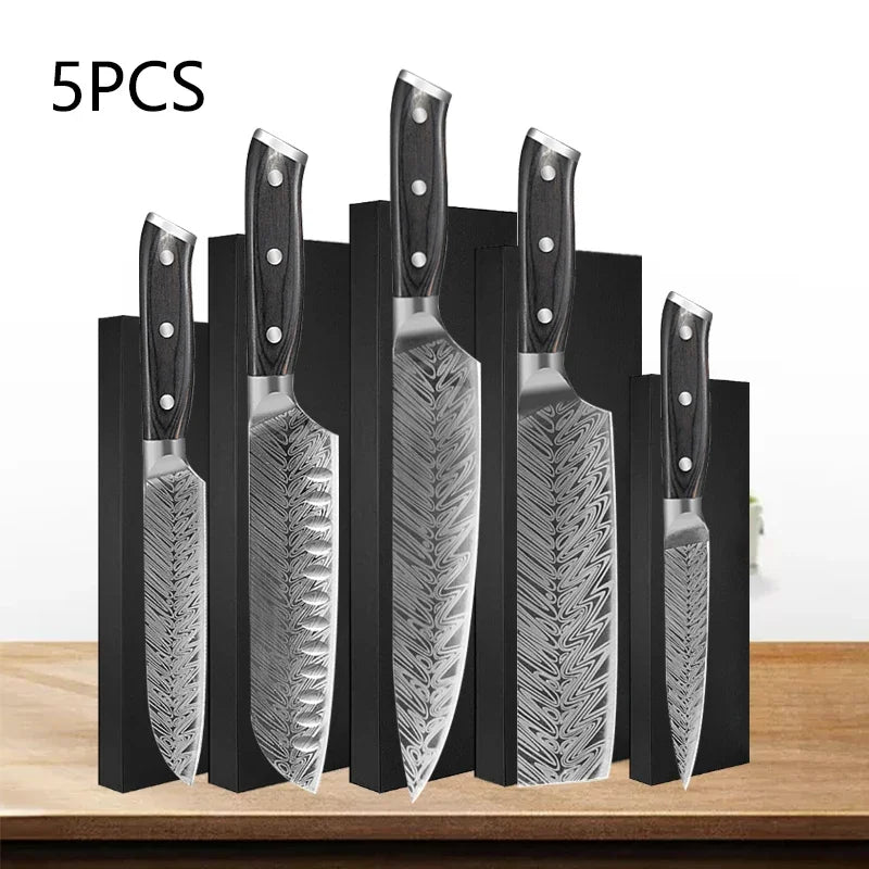 WXCOO Professional Kitchen Chef Knives Set Stainless Steel Boning Knife Damascus Steel Pattern Cleaver Fruit Bread Santoku Knife