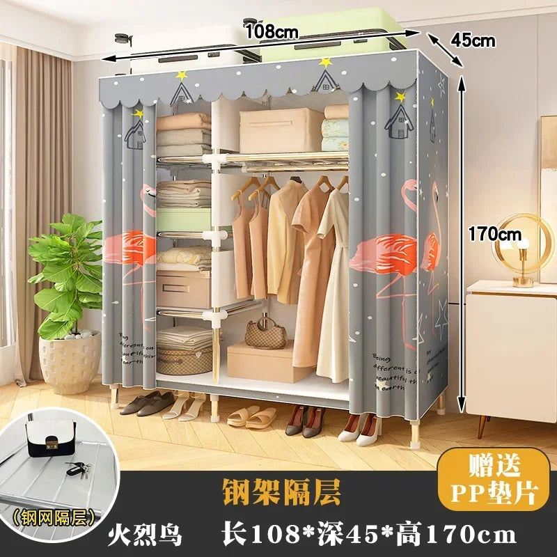 Simple Steel Frame Wardrobe  Easy Assembly, NonWoven Fabric Closet, Durable Storage Solution, Bedroom Organization