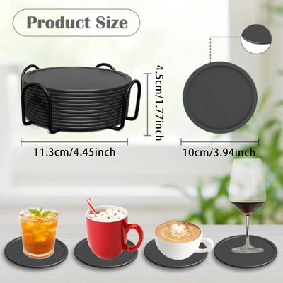 12PCS/Set Silicone Drinking Coasters Drink Coffee Cup Round Cup Mat With Holder Stand Jar Gripper Pads Tableware Accessories