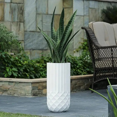 LuxenHome Planter for Outdoor Indoor Plants 25" H White Tall MgO Plant Pots Planting Flower Large Pot Planters Modern