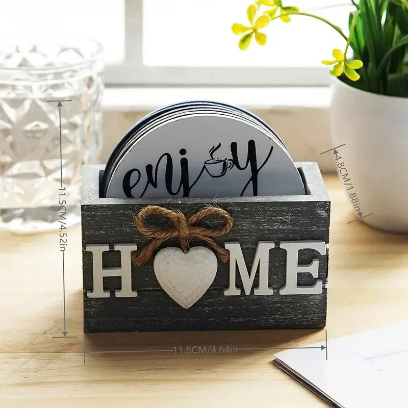 Home Love Wooden Set Insulated Coasters Kitchen Tableware Anti Scald And Household Use Cup Trays Decor Accessories