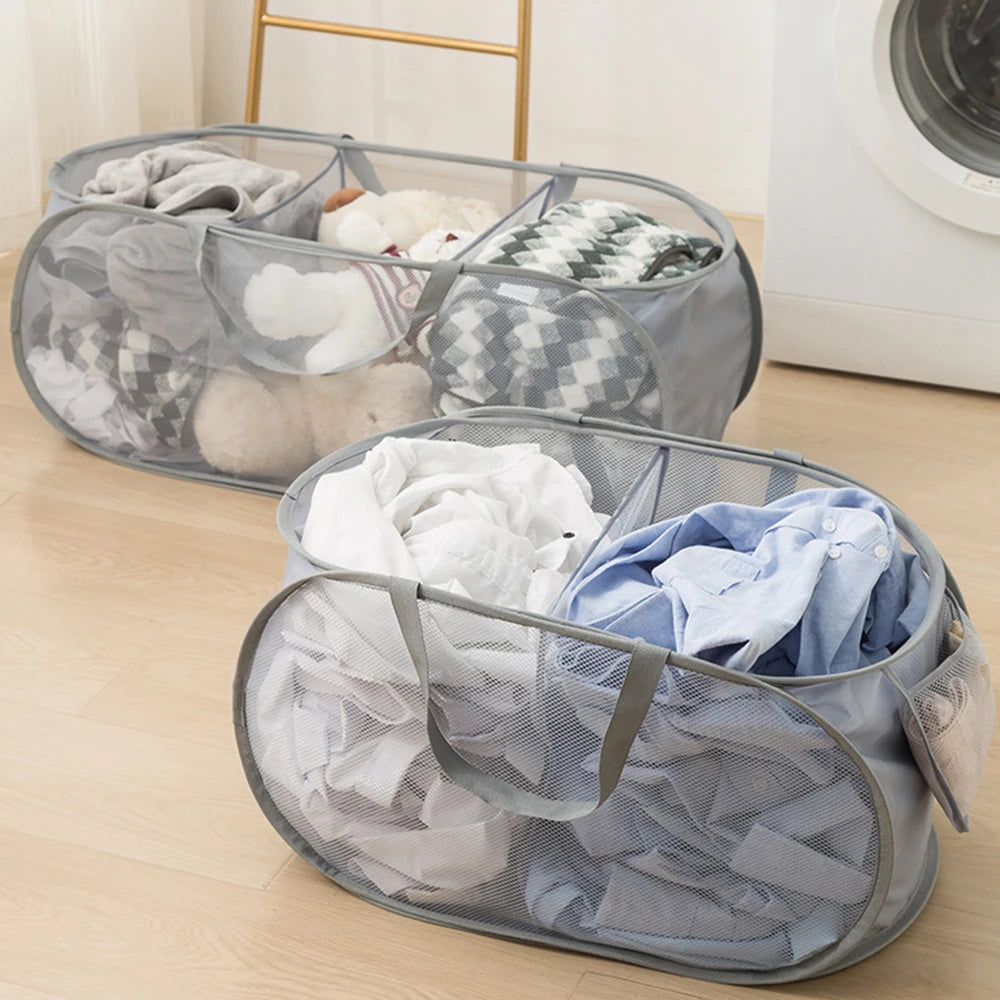 Laundry Baskets 1/2/3 Compartments Collapsible Mesh Laundry Baskets Portable Dirty Clothes Storage Basket For Home Pantry