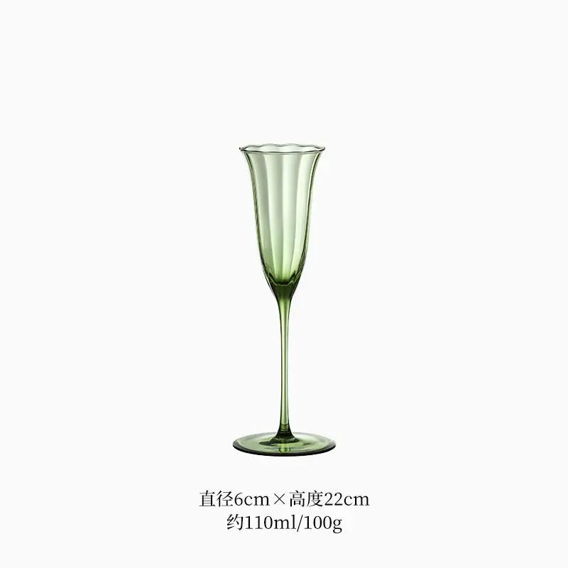 Nordic Retro Flower Wine Glasses Champagne Cup Set Crystal Goblet Glass Cocktail Glass Martini Cup Ribbed Pink Green Wine Glasse