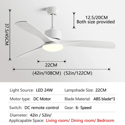 36/42/52 Inch white Black 3 ABS Blade Pure Copper DC 30W Motor Ceiling Fan With 24W LED Light Support Remote Control