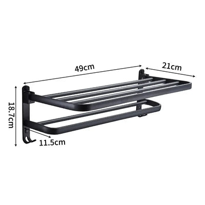 Matte Black 50CM Folding Holder With Hook Towel Holder Wall Mount AluminumTowel Rack