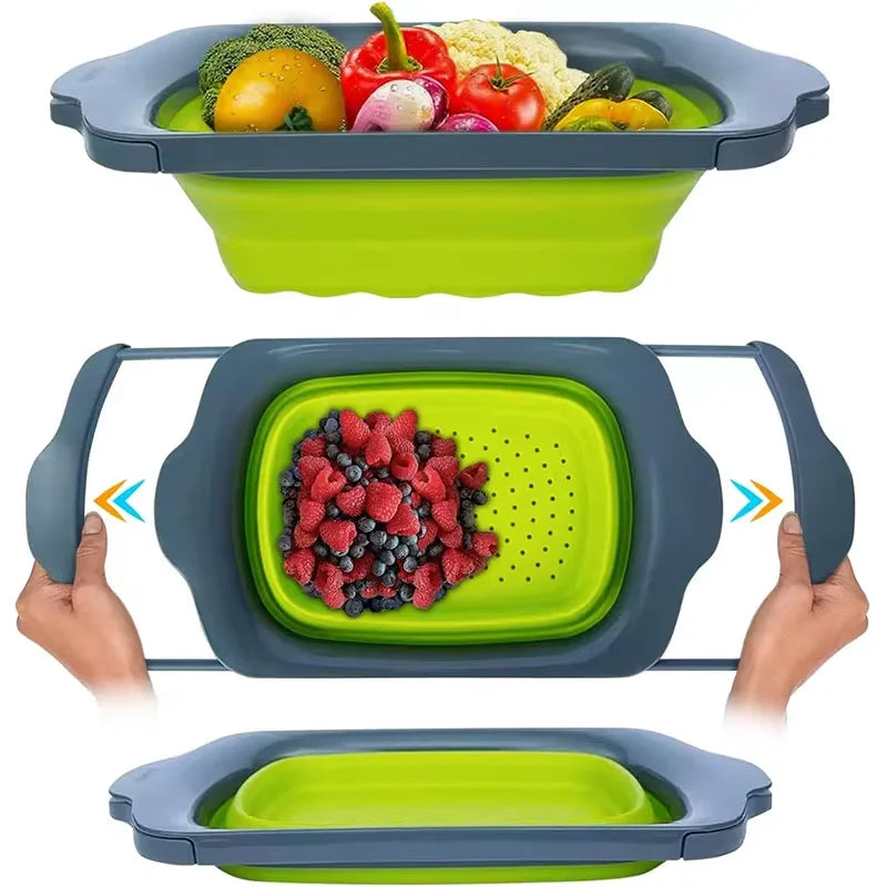 7QT Collapsible Colander Strainer Expandable Over the Sink Colander Foldable Large Colander Basket to Wash Vegetable Fruit YY128