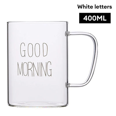 Creative Glass Coffee Tea Mug Drinks Cute Letter Dessert Breakfast Milk Cup Glass Mugs Handle Drinkware with Handle 400ML