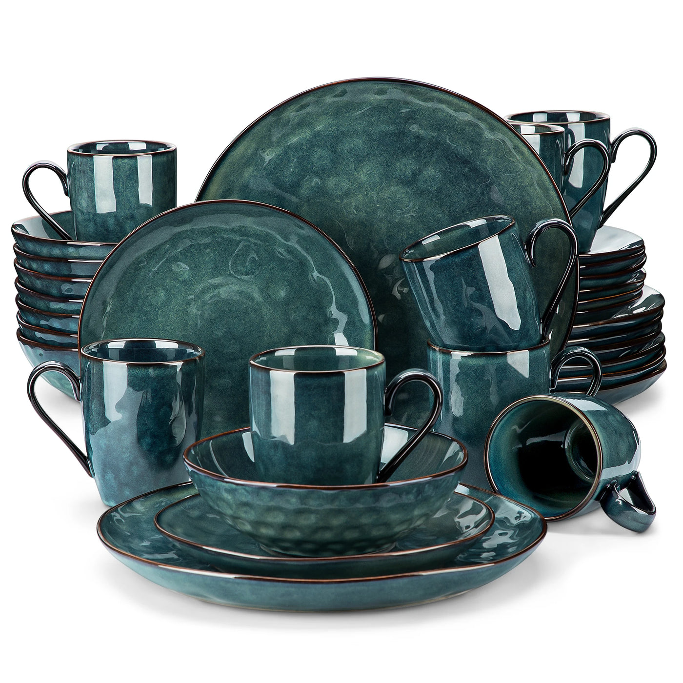 VANCASSO 16/32/48-Piece Starry Dinner Set,Kiln Change Glaze Tableware Dinner Service with Dinner Plate,Dessert Plate,Bowl,Mug