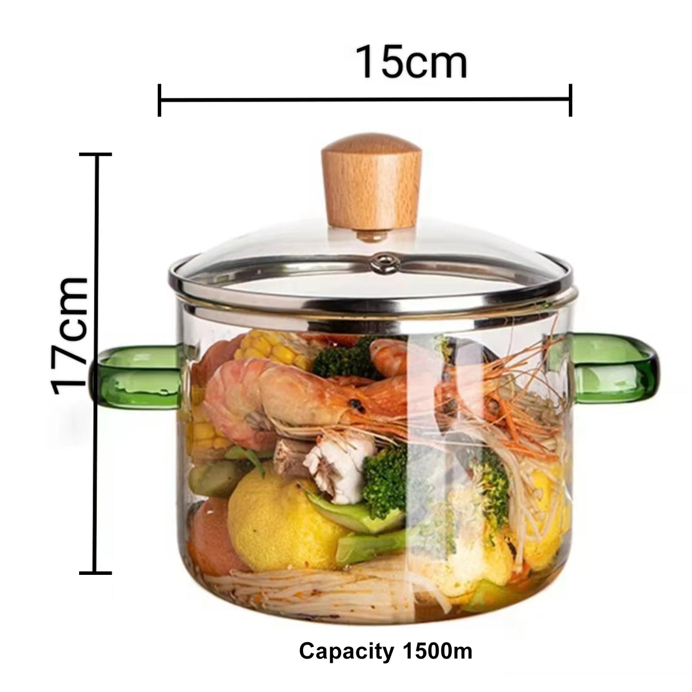 1.5L Glass Cooking Pot With Lid Heat-Resistant Borosilicate Glass Cooking Utensils Can Be Used To Cook Soup Milk Instant Noodles