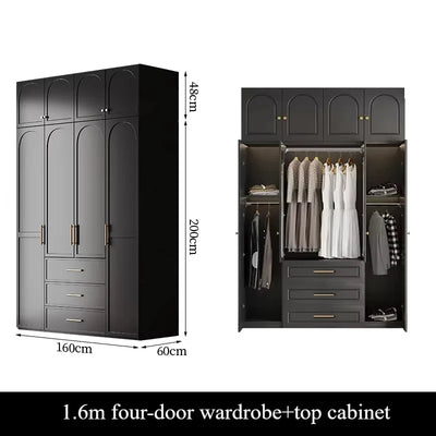 French Retro Style Black Wardrobes Storage Multilayer Cabinet Open Closets Wardrobes Bedroom Drawers Rangement Chambre Furniture