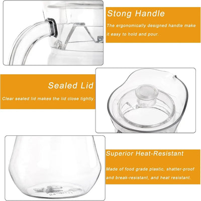 2pcs Clear Iced Water Jug with Lid and Handle, Heat Resistant  Tea Pitcher for Juice, Milk, Cold or Hot Beverages- Very Durable,