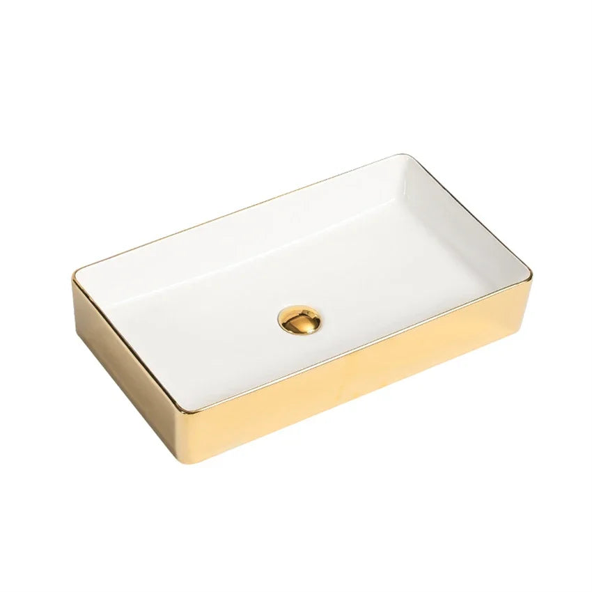 Modern Minimalist Gold Ceramic Tabletop Basin European Style Household Washbasin Basin Square Light Luxury Bathroom Wash Basins