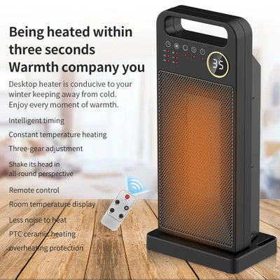 2000W Heater for Room Remote Control Electric Heating Touch Screen Heaters Household Vertical 120 Degree Shaking Head Heater