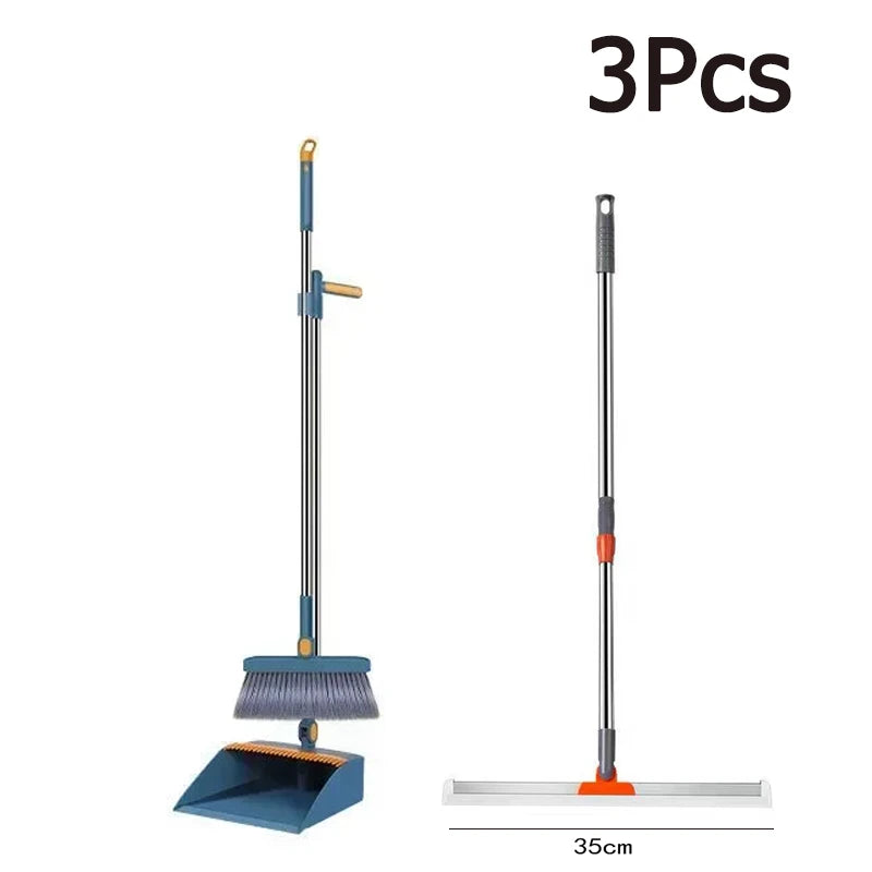 Household Broom Dustpan Set Multifuction Foldable Rotating Soft Hair Broom Sweeping Wiper Floor Cleaning Tools