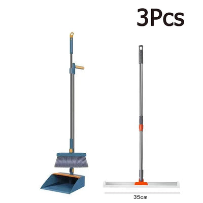 Household Broom Dustpan Set Multifuction Foldable Rotating Soft Hair Broom Sweeping Wiper Floor Cleaning Tools