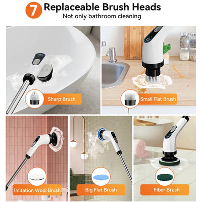 Electric Cleaning Brush Shower Cleaning Brush with 7 Interchangeable Drill Brush Heads Wireless Scrubber with Adjustable Handle