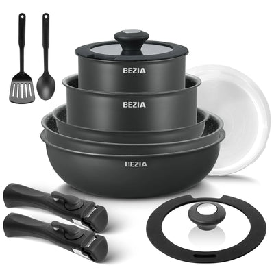 Induction Cookware Set 13 Pieces, Nonstick Pots and Pans Set with Removable Handles, for All Hobs, Stackable Design for RV