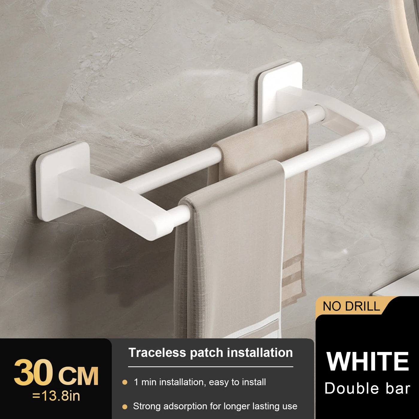 Bathroom Hand Towel Rack Towel Holder Wall Mount No Drill Mount 30/40/50cm Towel Bar Plastic ABS Double Bar 2 Tier Apartment